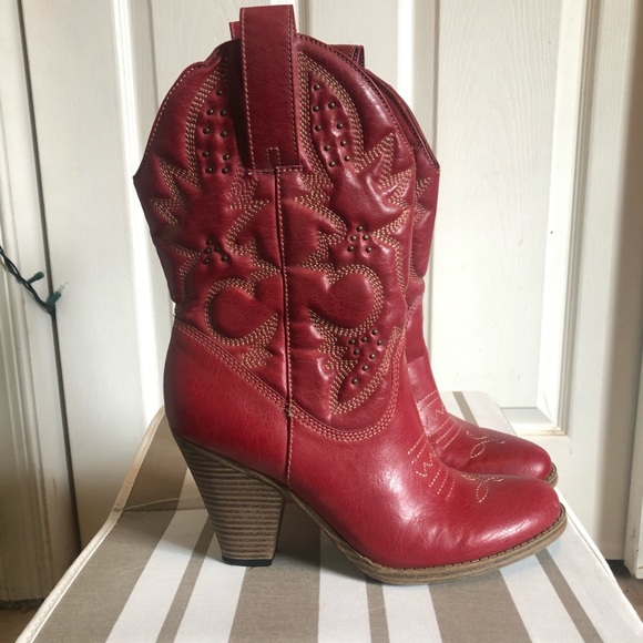 $10 SALE! Womens Red Cowgirl Boots (faux-leather) SZ 8 - Picture 6 of 7